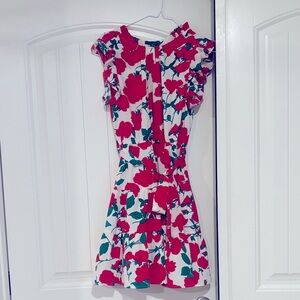 JODIFL Red and Green Floral Ruffle Sleeve Dress